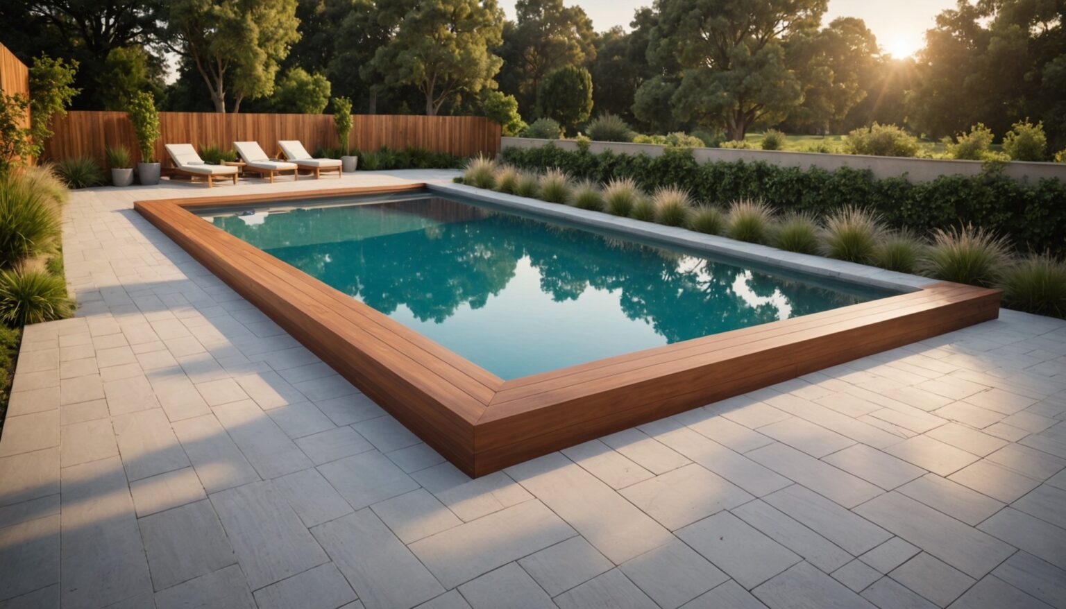 Piscine composite moderne intégrée dans un jardin contemporain