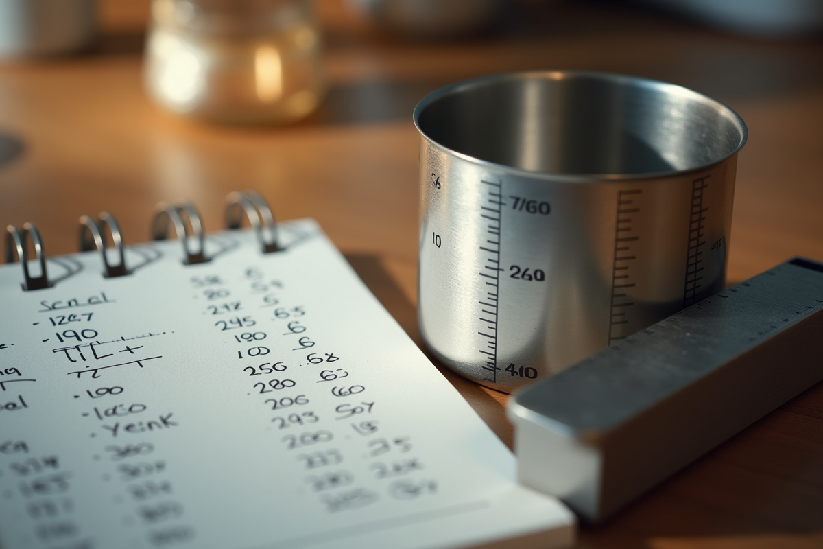 Cuillère mesure en métal avec notes de conversions métriques