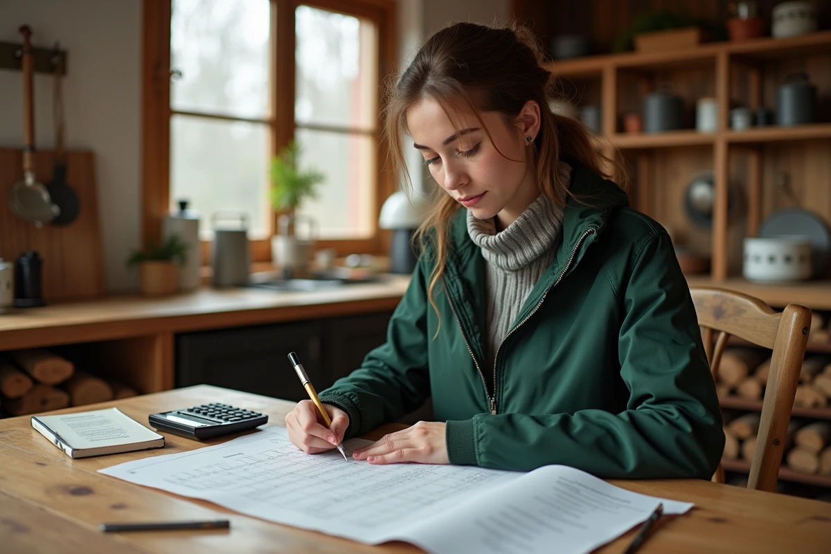 Jeune femme notant le volume de bois à l