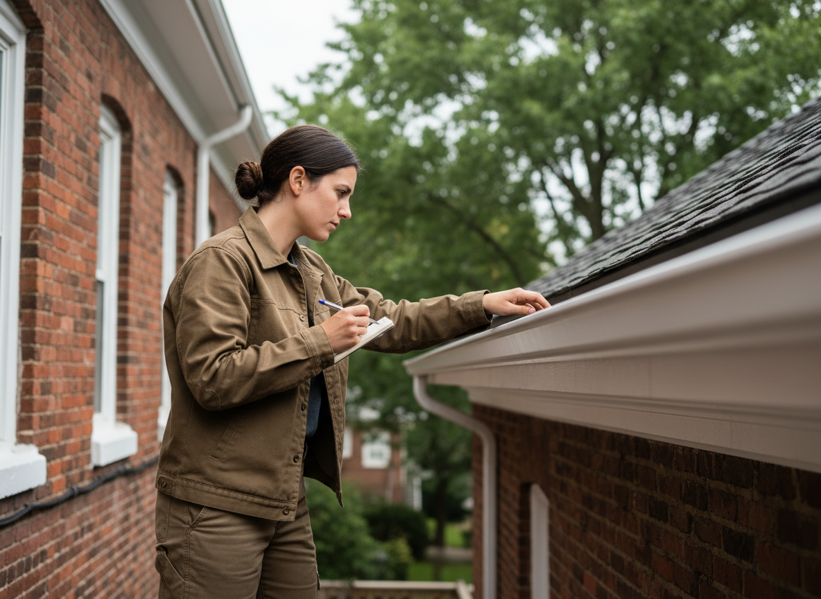 Jeune femme vérifiant la gouttière d