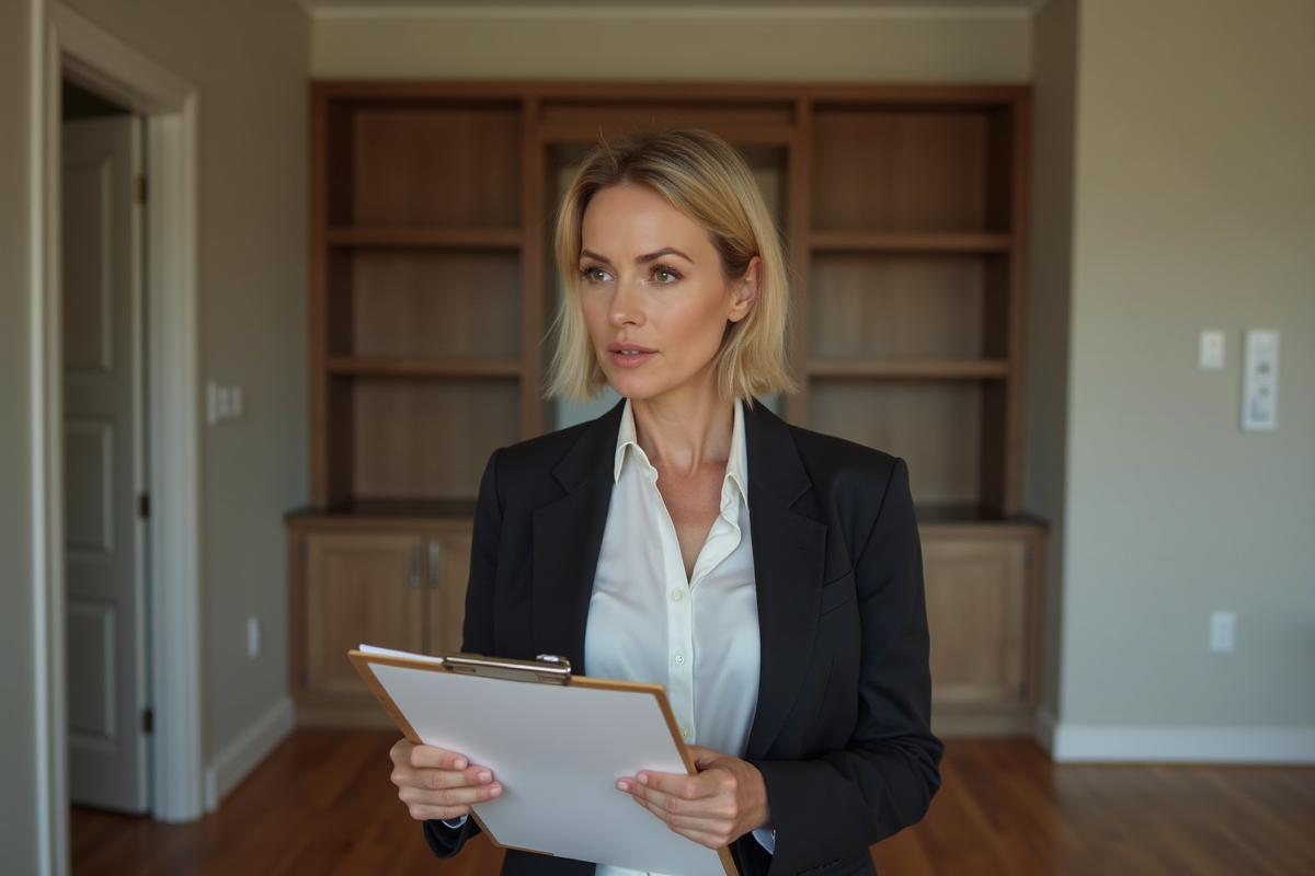 Femme gestionnaire inspectant un salon vide