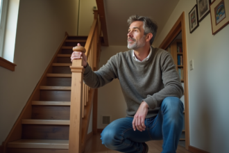 Homme d'âge moyen contemplant un sous-sol moderne