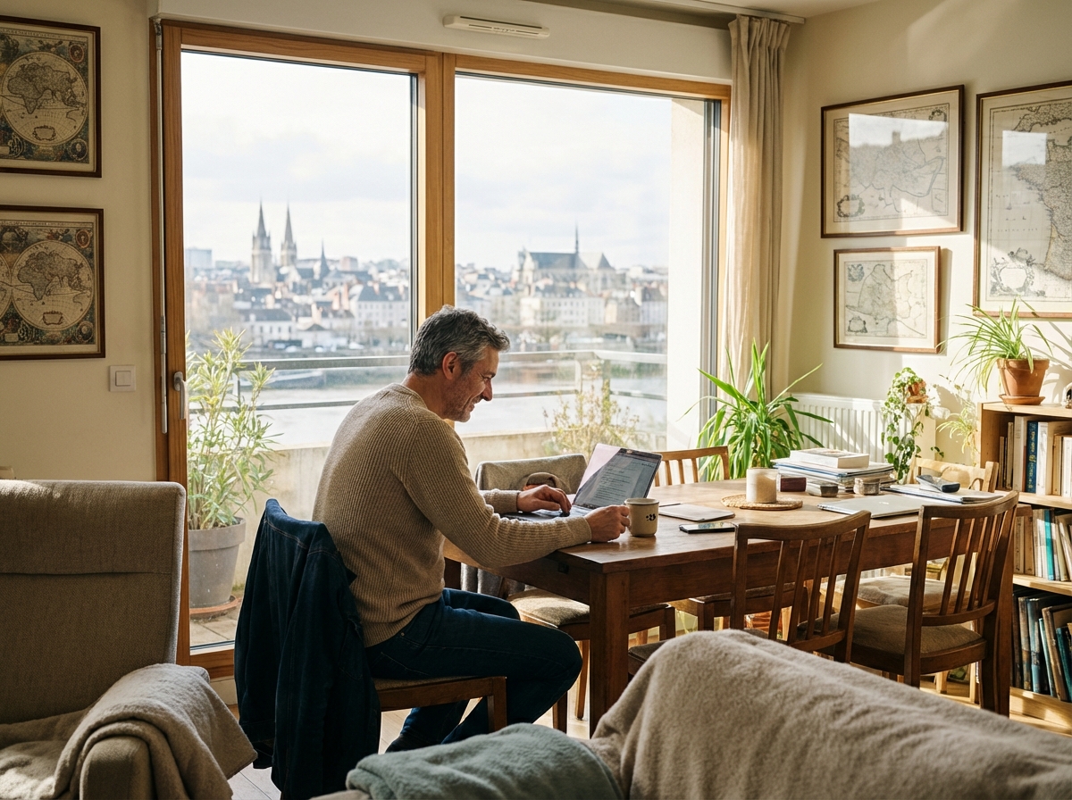 Homme travaillant dans un appartement lumineux à Carquefou
