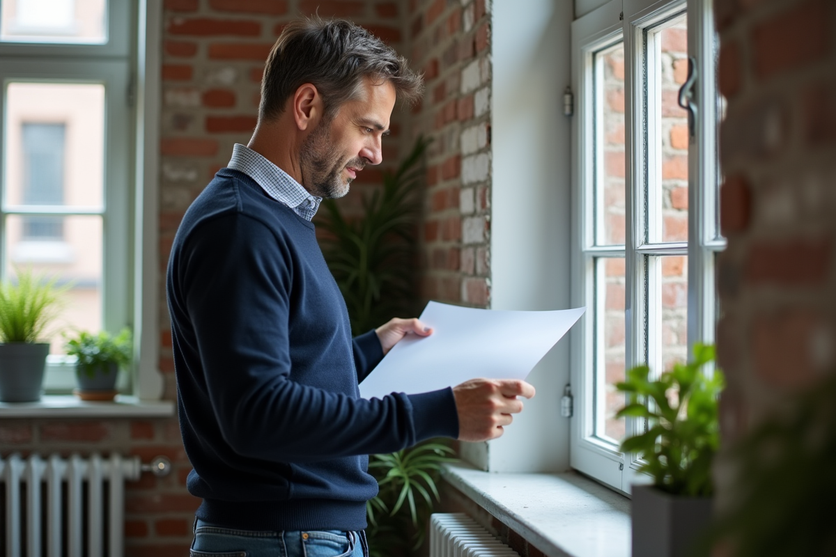 Homme observant une fenêtre double vitrage dans un appartement
