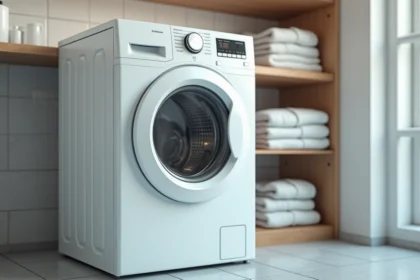 Lave-linge Valberg à hublot installé dans une buanderie propre après deux ans d'utilisation intensive