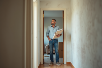 Homme d'âge moyen dans un appartement en entrée