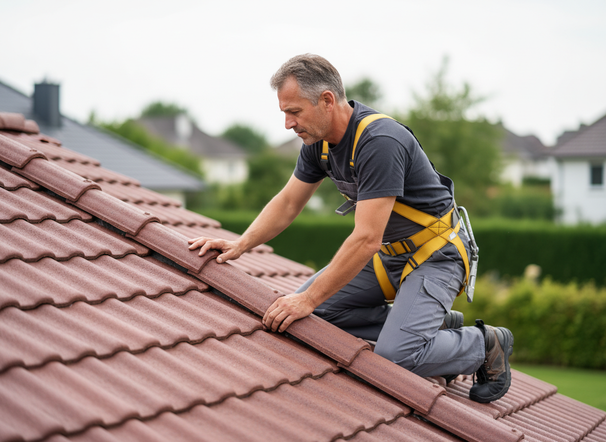 Ouvrier en travaux de toiture appliquant l'étanchéité sur un toit moderne