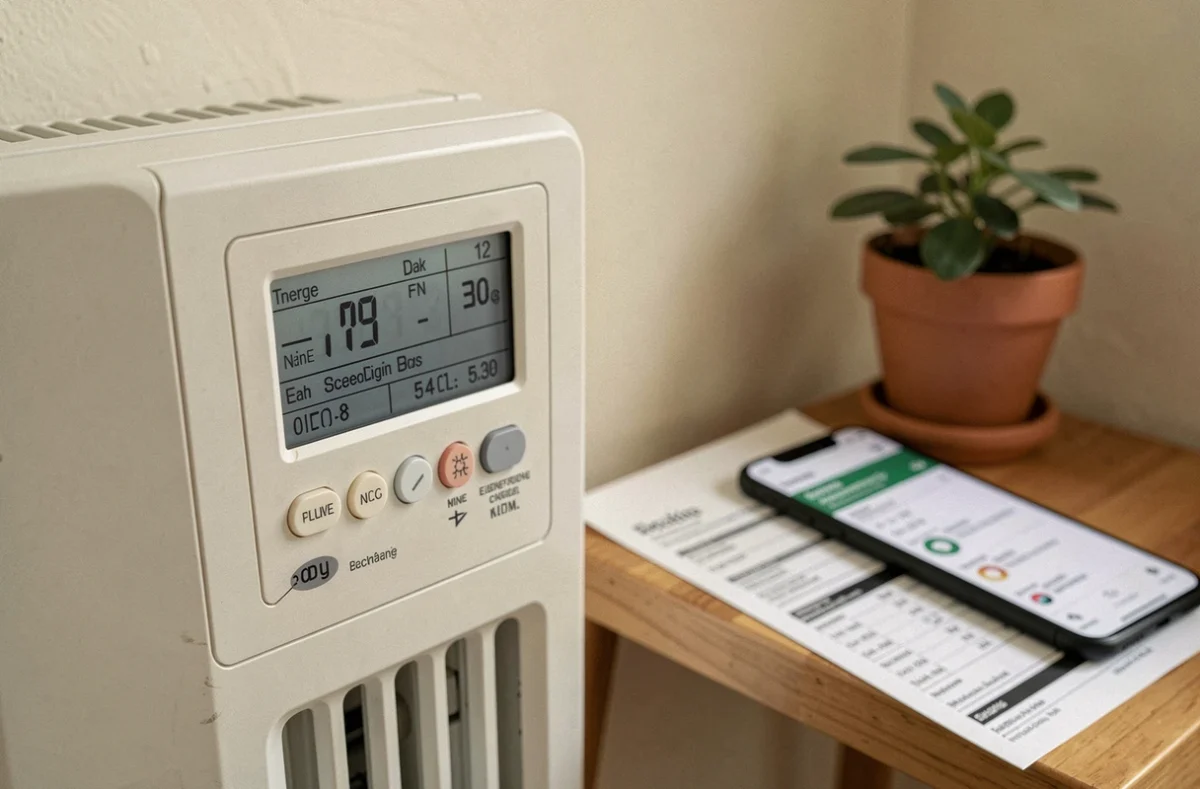 Panneau de commande numérique d'un radiateur à accumulation avec facture d'électricité et application de suivi énergétique