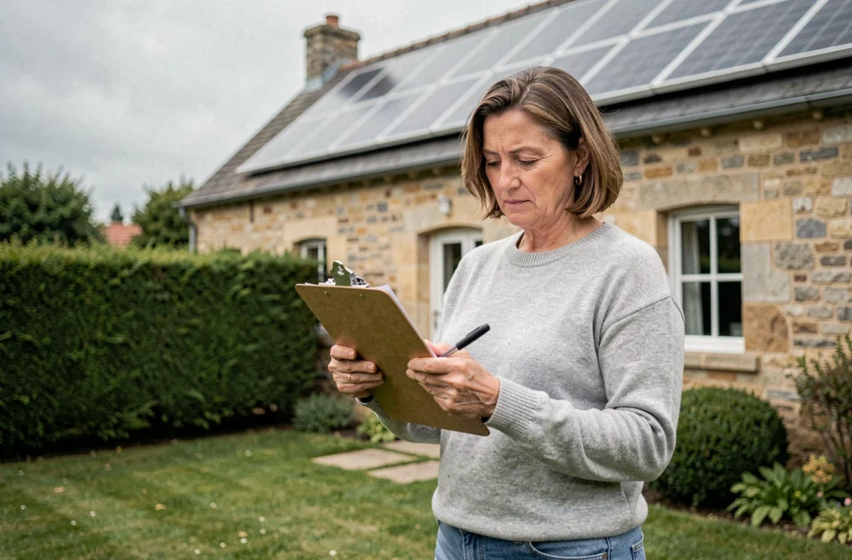 Propriétaire examinant un devis pour l'installation de panneaux solaires à Caen
