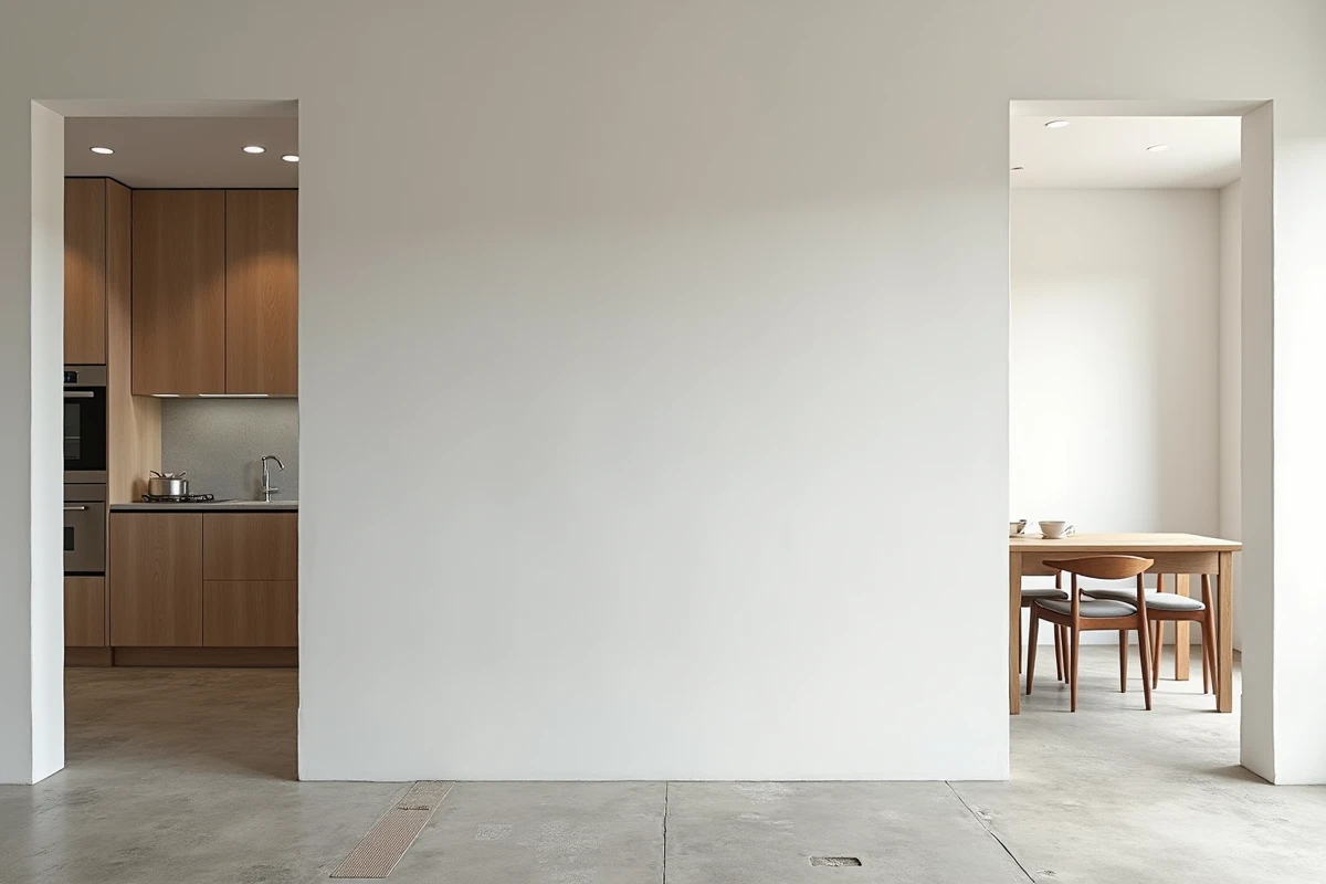 Résultat final d'une ouverture de mur non porteur reliant la cuisine au salon dans un appartement rénové